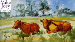 The Sunday Art Show - Quick and loose cows and landscape en plein air painting using watercolour and sharpie